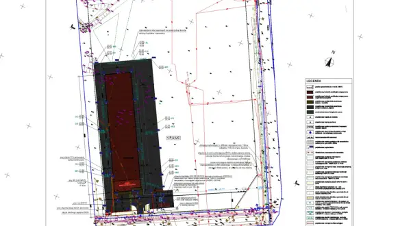 Plan sytuacyjny z oznaczeniami technicznymi i legendą.