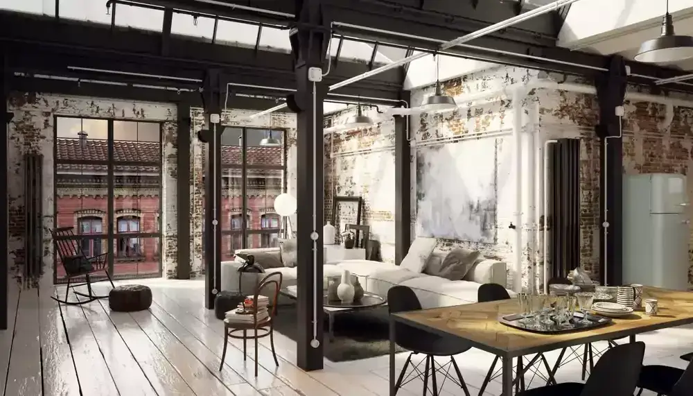 pomalowane na czarno rury w stylu industrialnym na białej ścianie