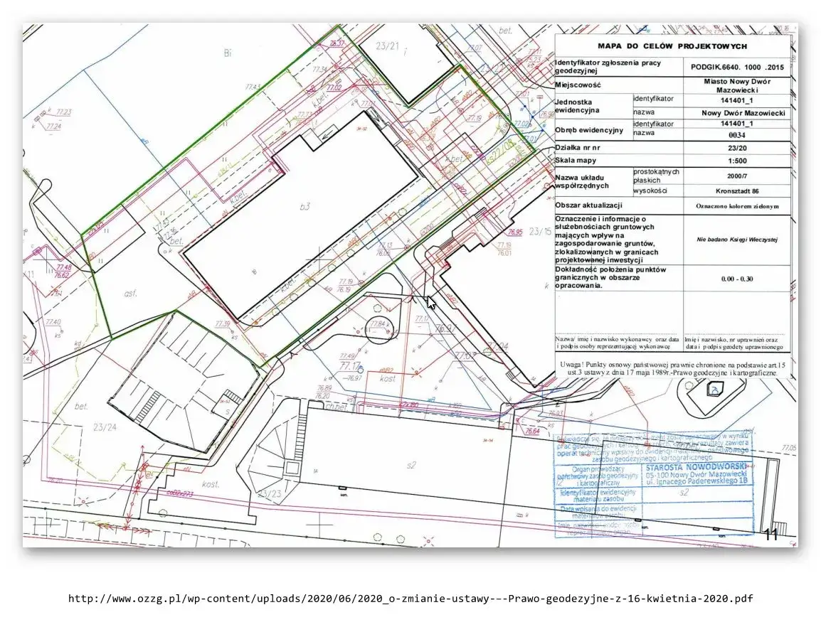 mapa do celów projektowych z pieczątką geodety